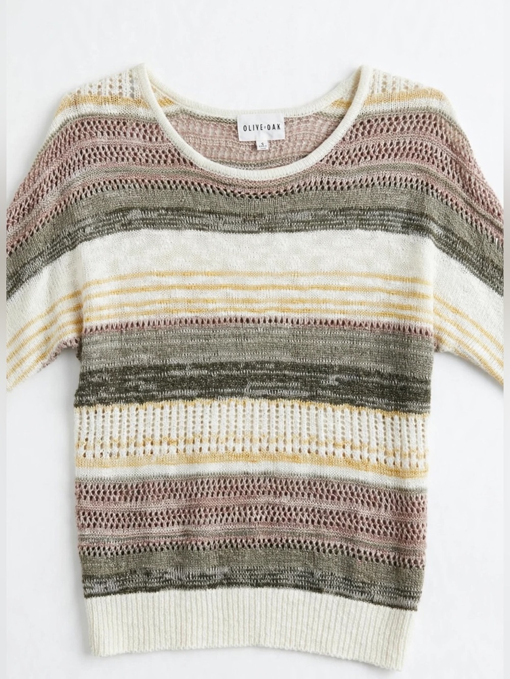 Olive + Oak Striped Open-Knit Sweater Tee - Multicolor